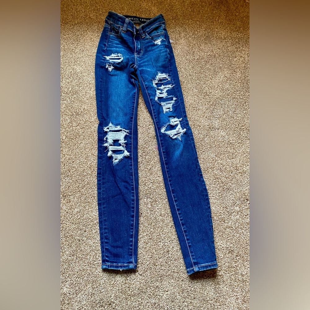 American Eagle Next Level Stretch Juniors Distressed Jeans Size 000